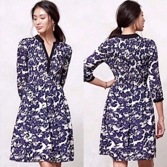 Anthropologie Edme & Esyllte Smocked Collared Sketchbook Shirtdress 0 - Picture 1 of 6